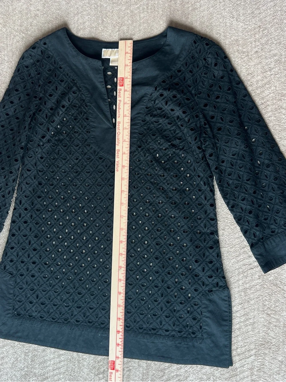 Michael Kors Black V-neck Eyelet Tunic Pullover Top Cover up / Size 4P / Cotton